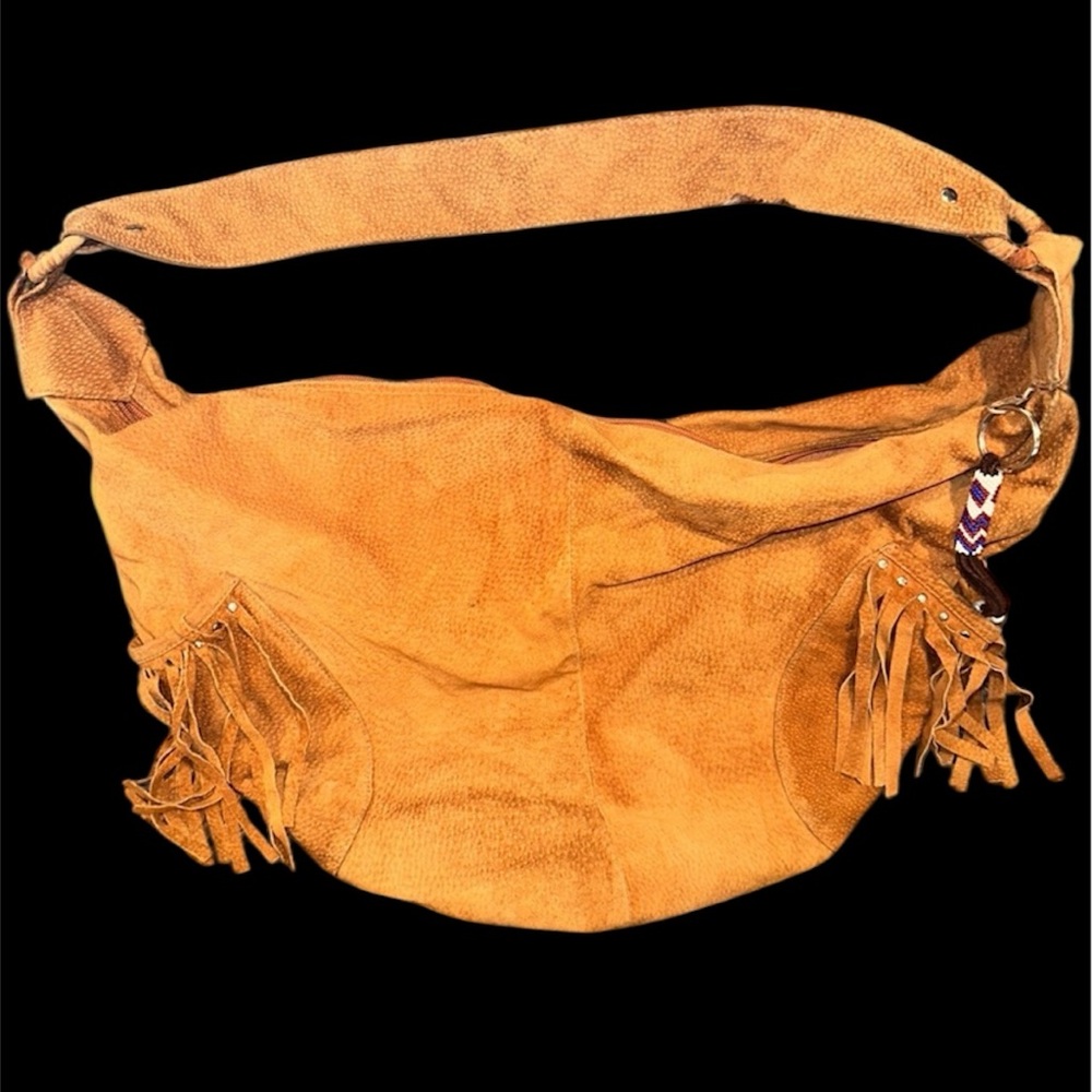 Vintage leather Tan Suede Fringe Shoulder Bag